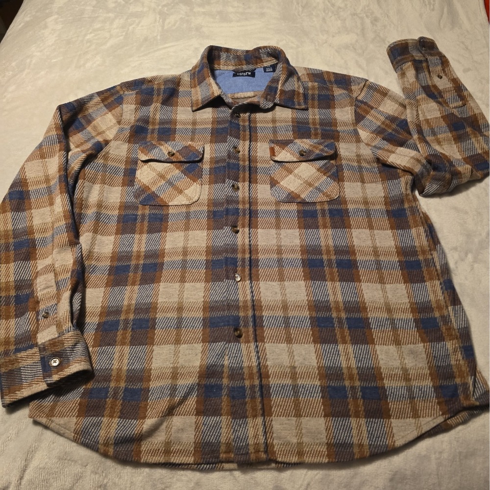 Chaps Men Lakeland Plaid Button Down Shirt Brown Blue Flannel L Hipster Lakelife